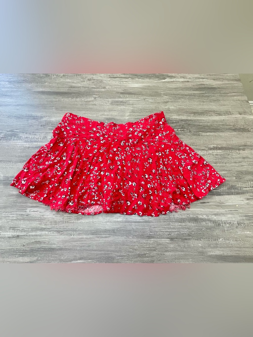 Red Floral Smocked Waist Skort
